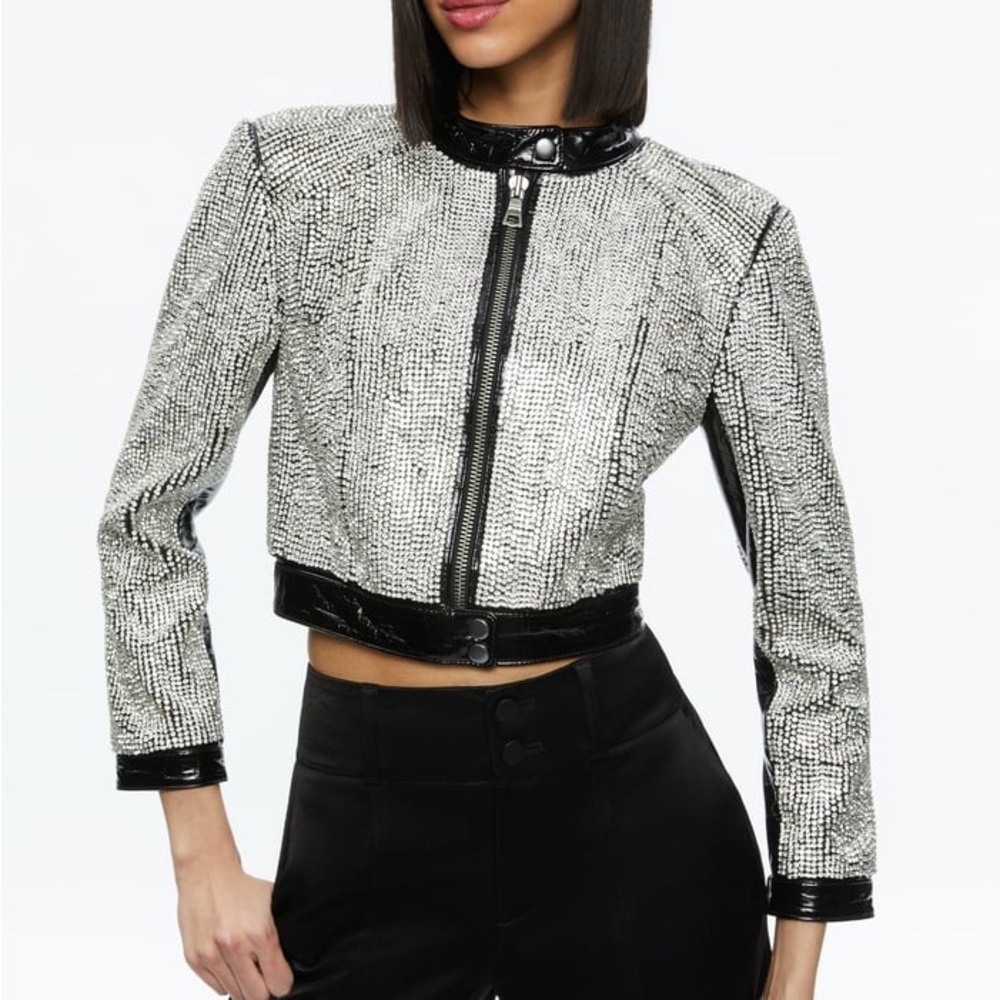 NWT ALICE AND OLIVIA LARI CRYSTAL EMBELLISHED LEATHER JACKET